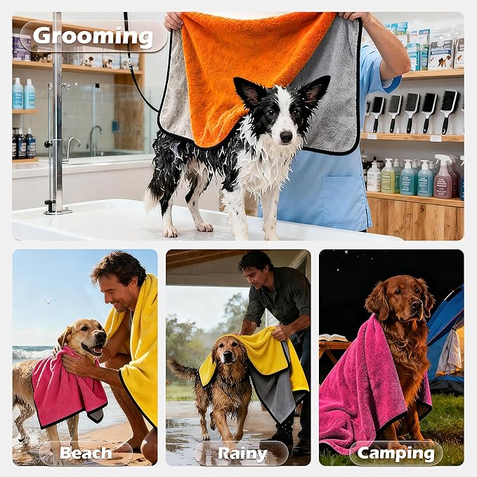 MICOOYO Dog Towels for Drying Dogs 3 Pack, Ultra Absorbent Microfiber Pet Bath Blanket | Quick Dry Towel for Dogs and Cats, 11.8"x11.8", XS