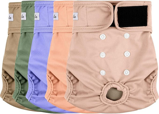 Washable Female Dog Diapers (5 Pack) - Doggie Reusable Small Medium Large Dog Diapers for Doggy Puppy Female in Period - Highly Absorbent Dog Heat Panties,S Plus