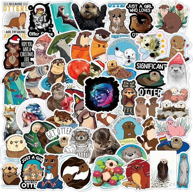 The Eurasian River Otter Cute Cartoon Animal Stickers 50pcs Pack | Kawaii Deacls Graffiti Vinyl PVC Waterproof for Adults Water Bottle Laptop Phone Skateboard Scrapbook