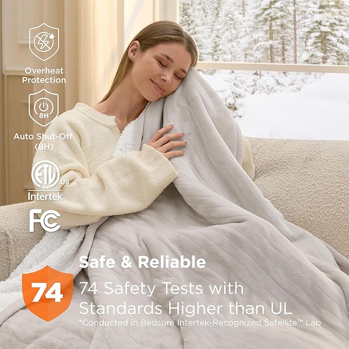 Bedsure Electric Blanket Twin - Soft Flannel Heated Blanket Twin Size, Fast Heating with 6 Time Settings (Up to 10H) & 6 Heat Settings, Warm Gift for Grandma (62x84 inches, Cream)