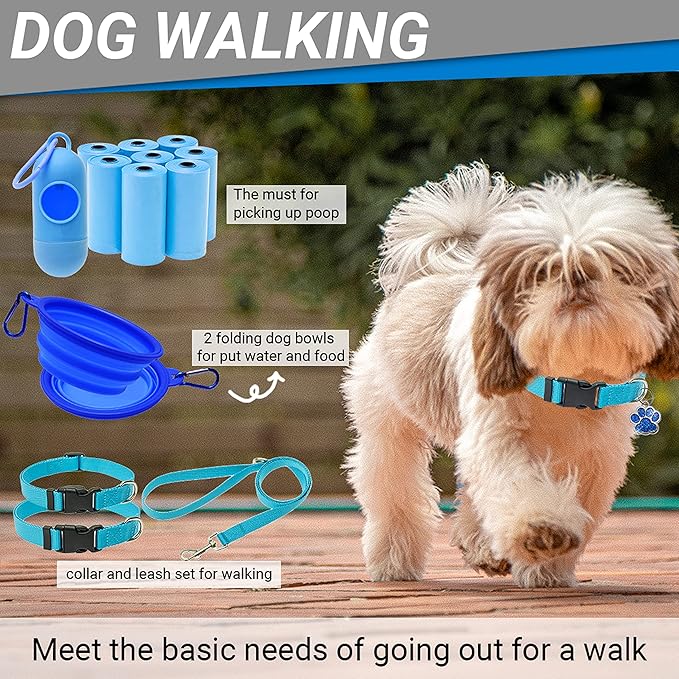 FLYSTAR Puppy Starter Kit for Small Dogs, 26 pcs Include Dog Toys, Collar and Leash, Training Clicker, Treat Bag, Poop Waste Bag with Dispenser, Blanket, Grooming Glove, Bowls, Toothbrush, etc