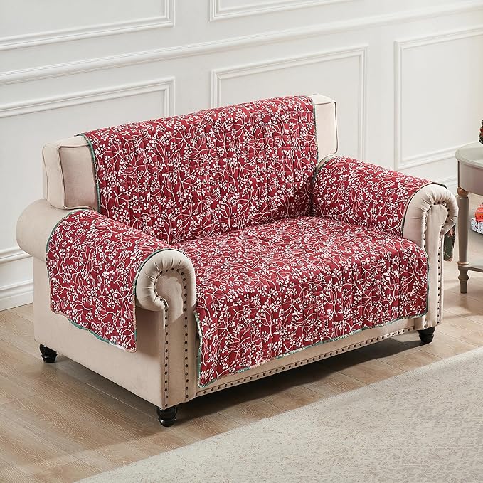 Greenland Home Willow Reversible Slipcover - Furniture Protector - Loveseat - Holiday