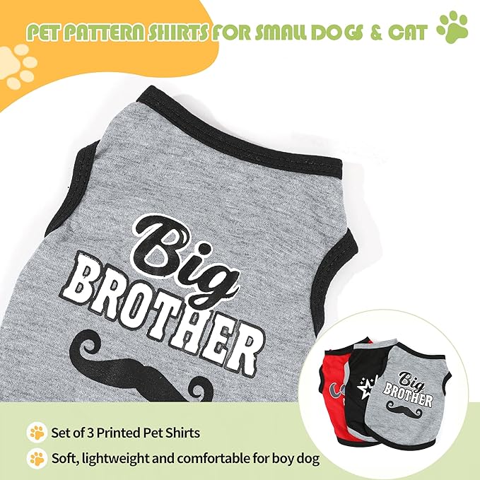 3 Pieces Dog Clothes for Small Dogs Boy Cute Small Dog Shirts Spring Summer Soft Puppy Clothing Pet T Shirts Chihuahua Clothes XXS (Red,Black,Grey, XX-Small)