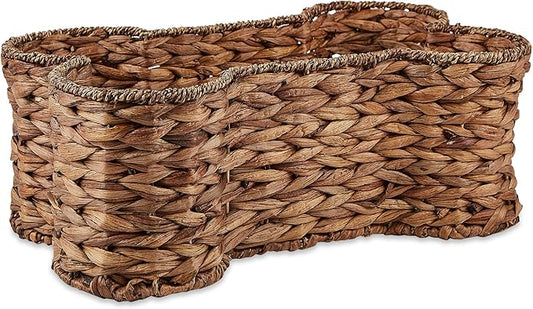Bone Dry Pet Storage Collection, Bone Shape Hyacinth Toy Basket, Dark Brown, Large - 24x15x9"