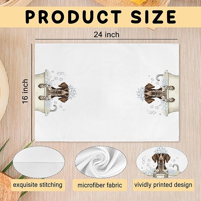 German Shorthaired Pointer Gifts Hand Towels, Dog Bathroom Decor, Funny GSP Dogs Dish Tea Towels, German Shorthaired Pointer Dog in Bathtub Hand Towel for Toilet Kitchen Restroom Decor,16x24