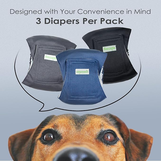wegreeco Washable Dog Diapers - Washable Male Dog Belly Wrap - Pack of 3 - (Black, Charcoal, Navy, Medium)
