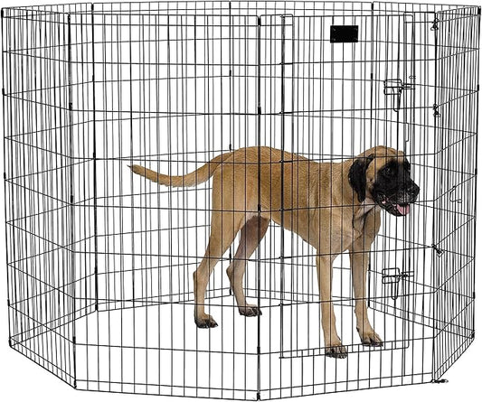 MidWest Homes for Pets 48-Inch Exercise Pen, for Indoor and Outdoor Use, 16 Sq Feet of Play, Single Door Folding Dog Pen, with Large Door Opening & Secure Latch, Easy to Set Up, Foldable Dog Playpen
