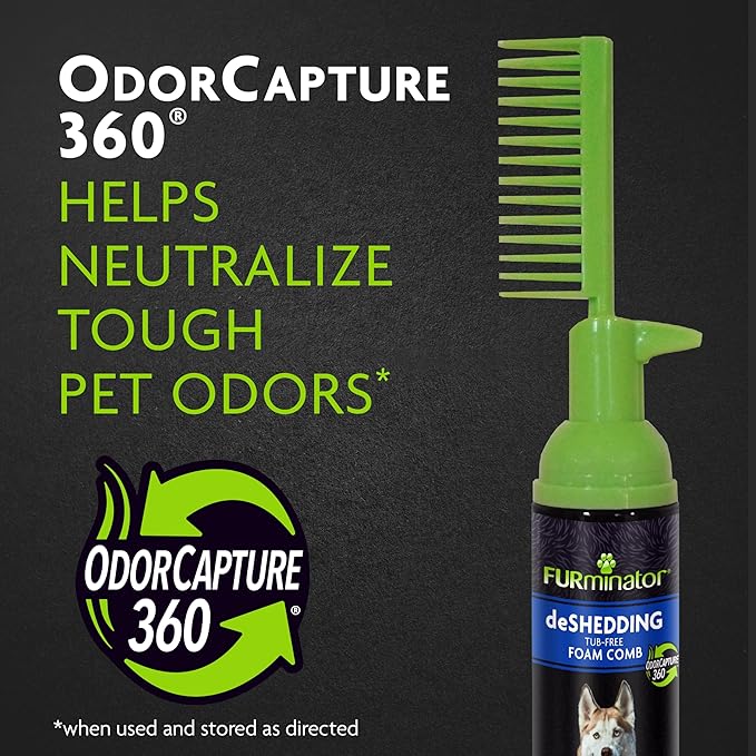 FURminator Tub-Free Deshedding Foam Comb, 3 Ounces, Grooming Comb for Dogs Helps Freshen Coat and Reduce Odors with No Rinsing