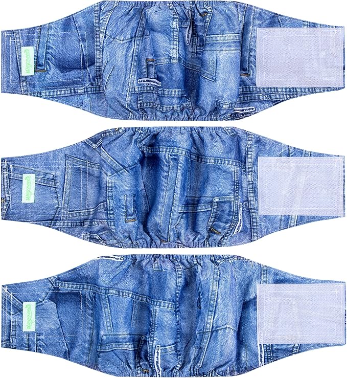 wegreeco Washable Male Dog Diapers (Pack of 3) - Washable Male Dog Belly Wrap (Jeans, XXL)