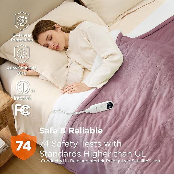 Bedsure Electric Blanket Twin - Soft Flannel Heated Blanket Twin Size, Fast Heating with 6 Time Settings (Up to 10H) & 6 Heat Settings, Warm Gift for Grandma (62x84 inches, Pink)