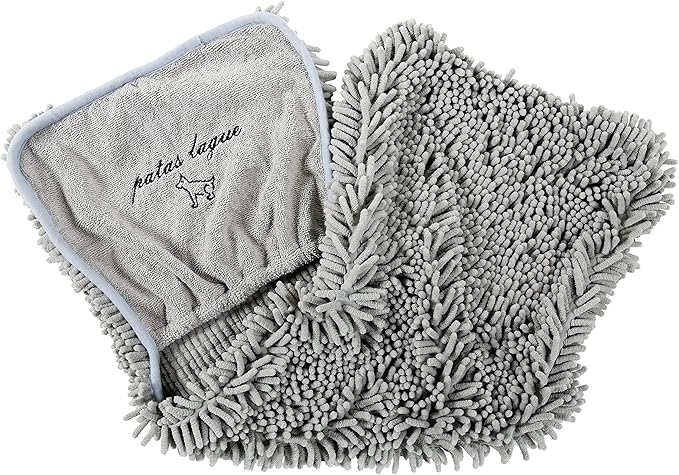Patas Lague 2 Pack Absorbent Dog Towel for Drying Dogs Large, 35''x15'' Extra Large Microfiber Quick Drying Pet Bath Towel with Hand Pockets, Machine Washable Pet Shammy Grey Blue