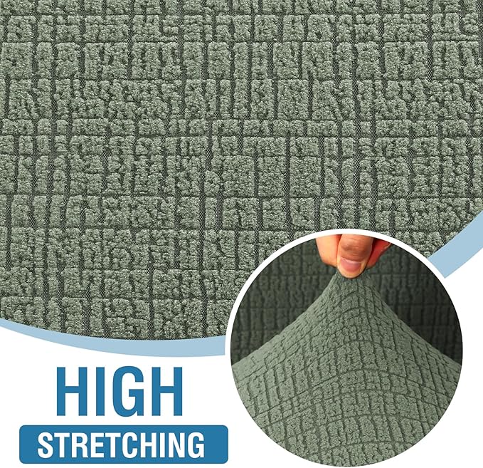 H.VERSAILTEX Stretch Sofa Slipcovers Soft Sofa Covers Washable 1 Piece Jacquard Sofa Covers with Crizzle Pattern Furniture Protector 3 Seater Sofa with Elastic Bottom for Kids,Dog(Sofa, Sea Grass)