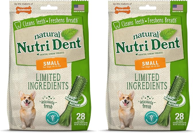 Nylabone Nutri Dent Dog Dental Chews - Natural Dog Teeth Cleaning & Breath Freshener - Dental Treats for Dogs - Fresh Breath Flavor, Small (28 Count) (Pack of 2)