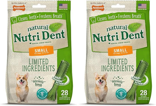 Nylabone Nutri Dent Dog Dental Chews - Natural Dog Teeth Cleaning & Breath Freshener - Dental Treats for Dogs - Fresh Breath Flavor, Small (28 Count) (Pack of 2)
