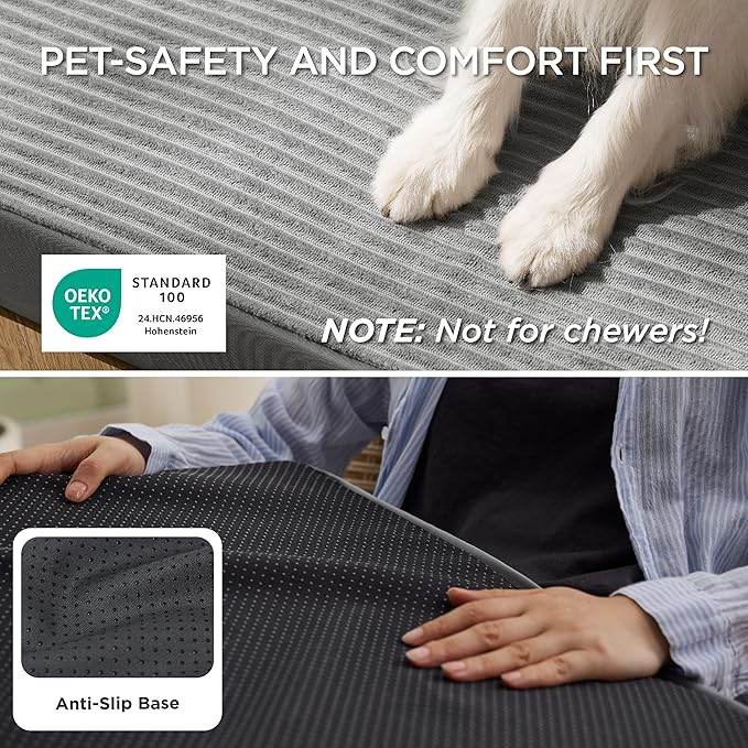 Bedsure ComfyFleece Dog Beds Large Sized Dog- Orthopedic Pet Beds for Crate with Removable Machine Cover, NOT Waterproof Egg Crate Foam Puppy Mat for Pets Up to 50 lbs, 35x22x2.8, NOT Chewproof