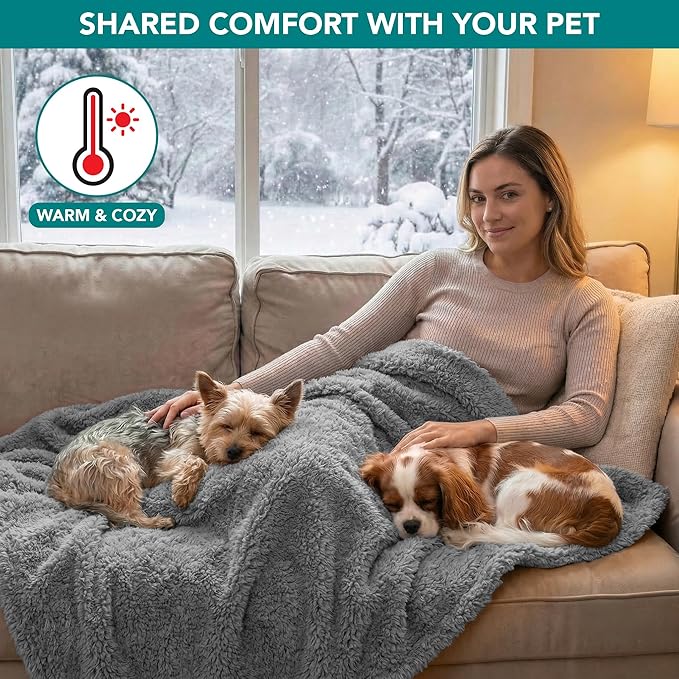 PetAmi Fluffy Waterproof Dog Blanket for Small Medium Dogs, Soft Warm Pet Sherpa Throw Pee Proof Couch Cover, Reversible Cat Puppy Bed Blanket Sofa Protector, Plush Washable Pad (Light Grey, 24x32)