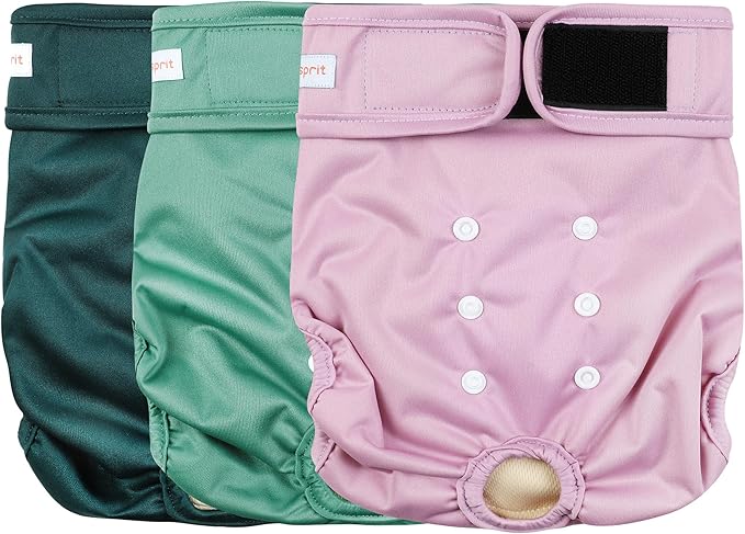 Langsprit Washable Female Dog Diapers (3 Pack) - No Leak Reusable Diapers for Doggy Female in Period - Highly Absorbent Dog Heat Panties with Adjustable Snaps Black XXL Size