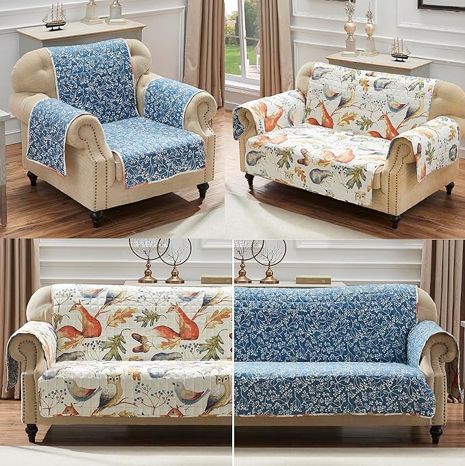 Greenland Home Willow Reversible Slipcover - Furniture Protector - Sofa - Natural