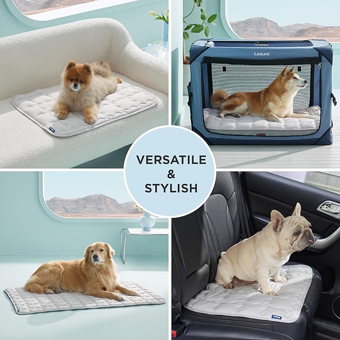 Bedsure Cooling Dog Mat Extra Large, Q-Max>0.5 XXLThin Breathable Cold Crate Pad for Pet, Portable Washable Kennel Bed for Summer Active Dog with Chill Soothing Fabric to Rapid Cooling, 48x30, Grey