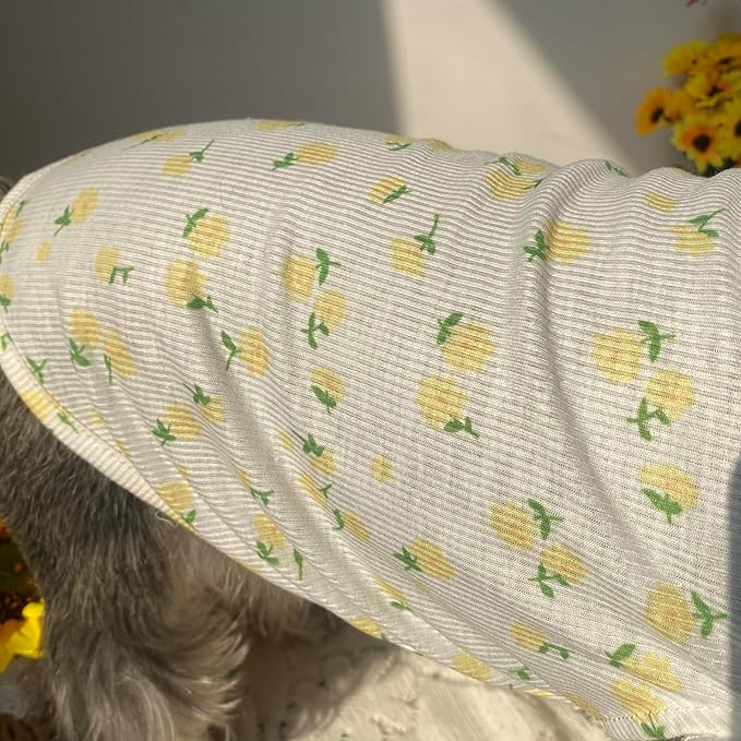 2PCS Summer Dog Cotton T Shirt Pet Tee Shirts Puppy Daisy Flower Prints Clothes Apparel for Small Dogs Cats