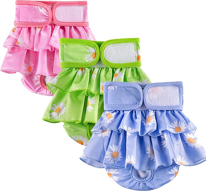 Female Dog Diapers Dog Menstrual Period Diapers Fashion Skirt for Girl Dogs, Highly Absorbent Dog Heat Panties Reusable Washable Female Dog Diapers Doggie Princess Dress (Medium Size, 3 Packs)