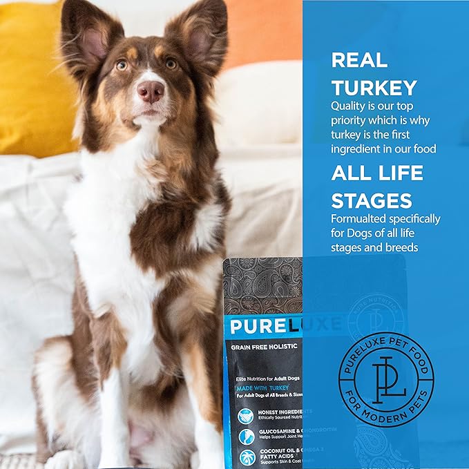 PURELUXE Grain and Gluten Free Dog Food, Turkey Elite Nutrition, for All Breeds and Sizes, All Life Stages, Made in The USA, 22lbs