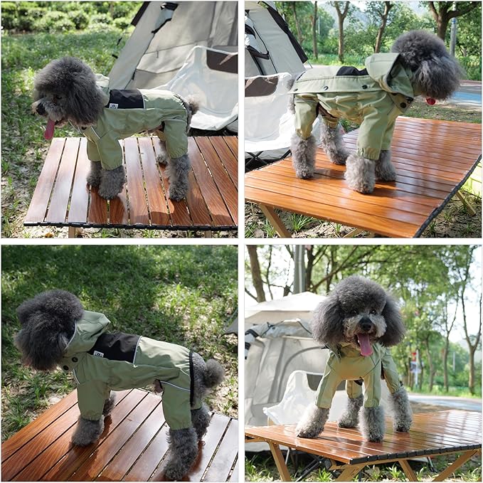 LOVELONGLONG Waterproof Dog Raincoat with Removable Hood – Outdoor Full Body Dog Jacket, Windproof Snowproof Shell Suit – All Season Pet Rain Gear Sage Green 4XL