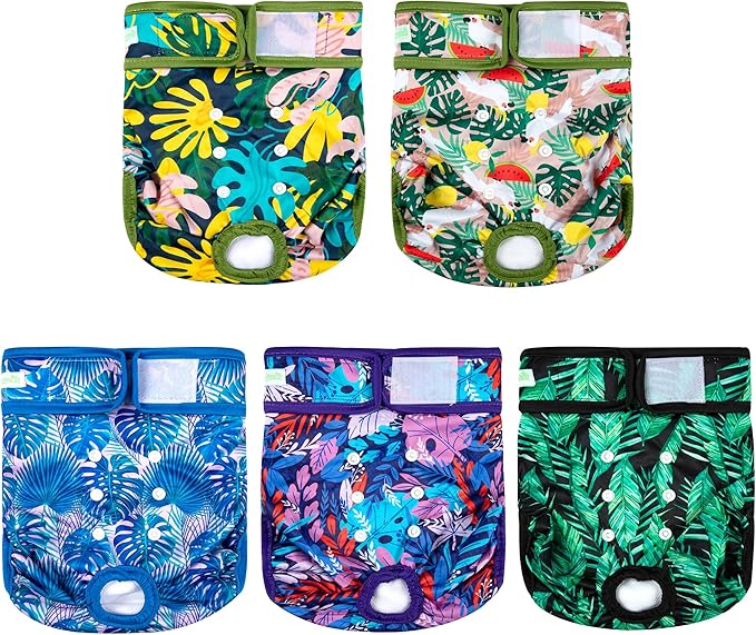wegreeco Female Dog Diapers, Washable Reusable Pet Puppy Doggie Diapers for Small Medium Large Female Dogs in Heat Period, Doggy Period Panties Large, Leaf