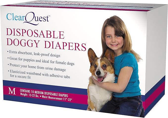ClearQuest Disposable Doggy Diapers, Super Absorbent Leak-Proof Pet Diapers