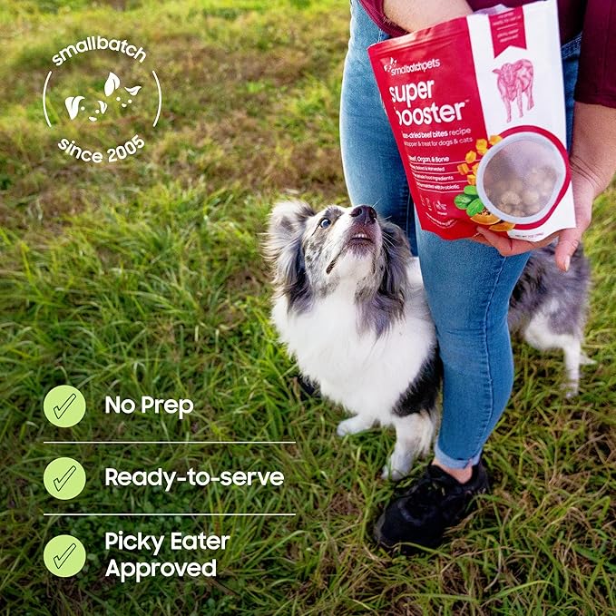 smallbatch Freeze Dried Dog Treats, Superfood Food Topper Turkey Bites for Dogs & Cats, Probiotics, Organic Ingredients, High Protein, Grain Free Healthy Food Topper, Made in the USA, 18 oz Bag