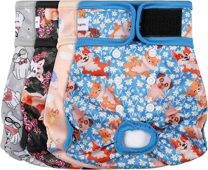 4 Pack Reusable Female Dog Diaper, Highly Absorbent Doggie Diapers for Female Dogs, Dog Diaper Large, Bulldog