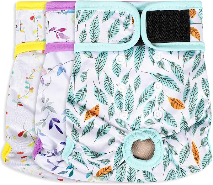 Washable Female Dog Diapers - Premium Reusable Diapers for Doggie in Heat - Highly Absorbent Dog Diapers Female for Pet Incontinence with Adjustable Snaps (Leaves, XL)