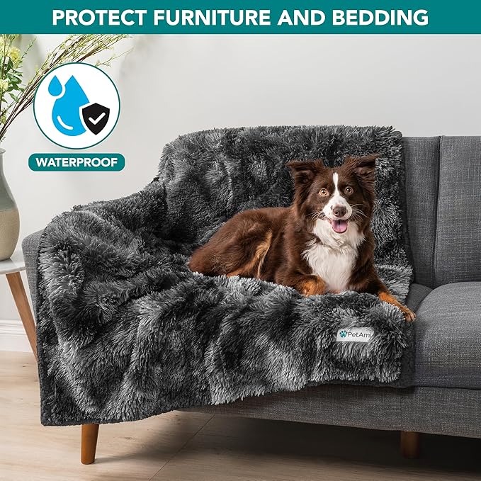 PetAmi Waterproof Dog Blanket for Large Dog, Calming Pet Blanket Bed Couch Cover Protector, Washable Sherpa Faux Fur Throw for Sofa Furniture Protection, Soft Fluffy 60x80 Tie-Dye Black