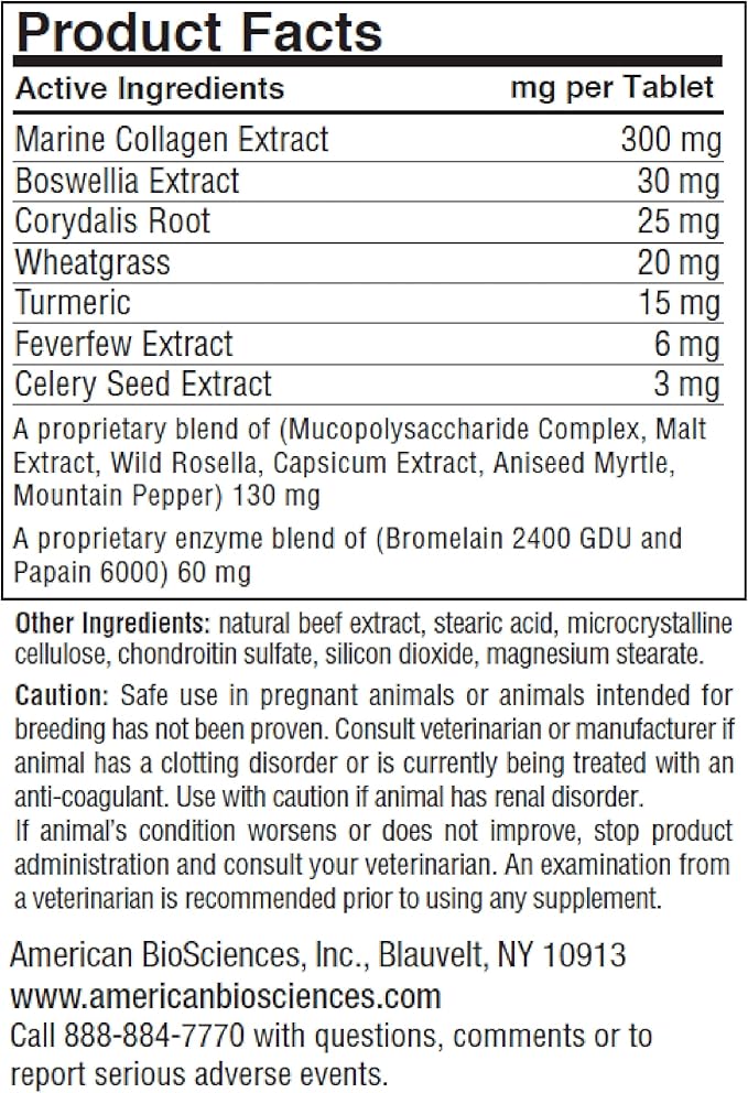 American BioSciences DGP, All-Natural Joint Supplement for Dogs - Joint Support with Turmeric Boswellia Extract - 60 Chewable Pet Tablets per Bottle (60 Count (Pack of 1))