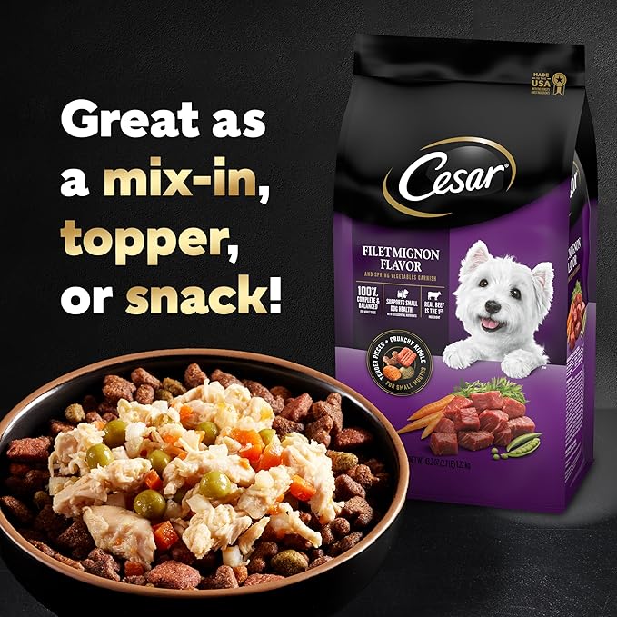 Cesar Simply Crafted Wet Dog Food Toppers for Dry Food, Chicken, Carrots, Potatoes & Peas and Chicken, Sweet Potato, Apple, Barley & Spinach Meal Topper Variety Pack, 1.3 oz. Tubs, 8 Count (Pack of 2)