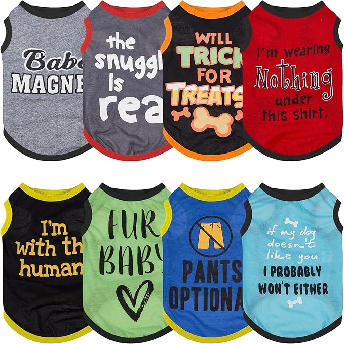 Saintrygo 8 Pieces Dog Shirts Pet Printed Clothes with Funny Letters Summer Pet T Shirts Cool Puppy Breathable Dog Outfit Soft Sweatshirt Cats(Classic Pattern,X- Small)