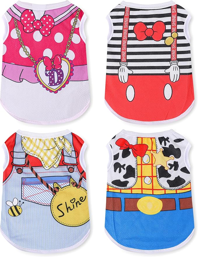 4 Pack Mesh Dog Shirts for Small Dogs: Stretchy Dog Clothes with Cute Patterns, Size XXS-XL Fit for 2-16lb Dogs Pet T-Shirts, Girl & Boy Puppy Clothes for Spring Summer (Pink Set 2, Small)
