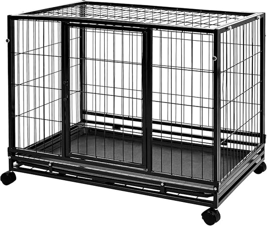 Amazon Basics - Portable Heavy Duty Stackable Dog & Pet Kennel with Tray, Black, 24.0" L x 28.0" W x 37.0" H