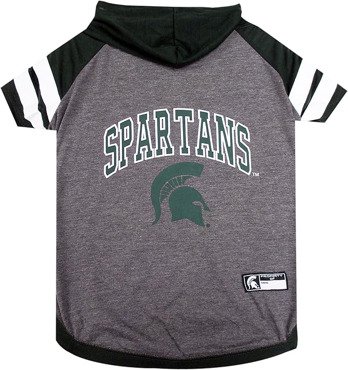 NCAA Michigan State Spartans Hoodie for Dogs & Cats, Medium Collegiate Licensed Dog Hoody Tee Shirt. Sports Hoody T-Shirt for Pets. College Sporty Dog Hoodie Shirt.