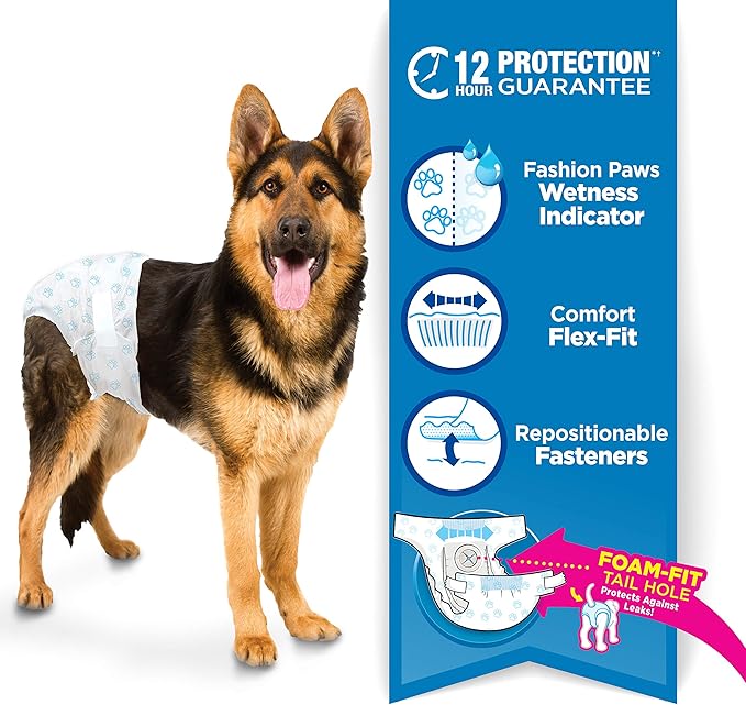 Four Paws Wee-Wee Super Absorbent Disposable Adjustable Dog Potty Training Diapers, Leak-Proof Protection for Dogs, Size Large, Over 19" Waist, 36 Count