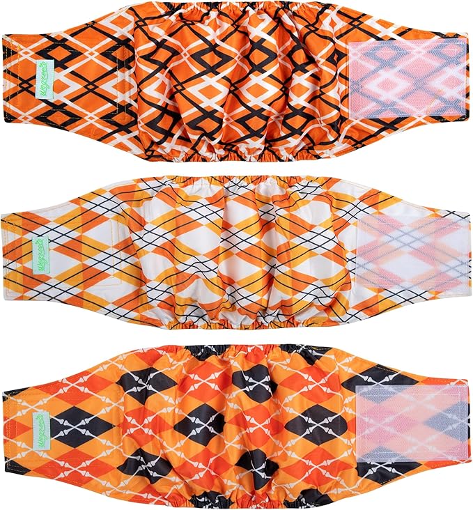wegreeco Washable Male Dog Belly Band (Stylish Pattern)- Pack of 3 - Washable Male Dog Belly Wrap, Dog Diapers Male (Yellow Geometric, Medium)