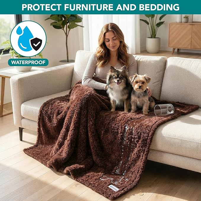 PetAmi Fluffy Waterproof Dog Blanket for Small Medium Dogs, Soft Warm Pet Sherpa Throw Pee Proof Couch Cover, Reversible Cat Puppy Bed Blanket Sofa Protector, Plush Washable Pad (Brown, 29x40)