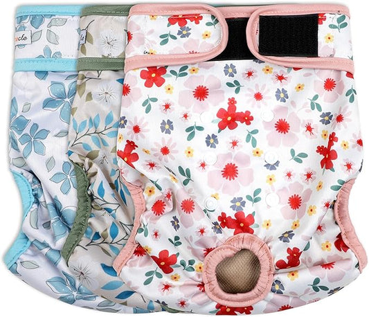 Washable Female Dog Diapers (3 Pack) - No Leak Reusable Diapers for Doggy Female in Period - Highly Absorbent Dog Heat Panties with Adjustable Snaps XXL