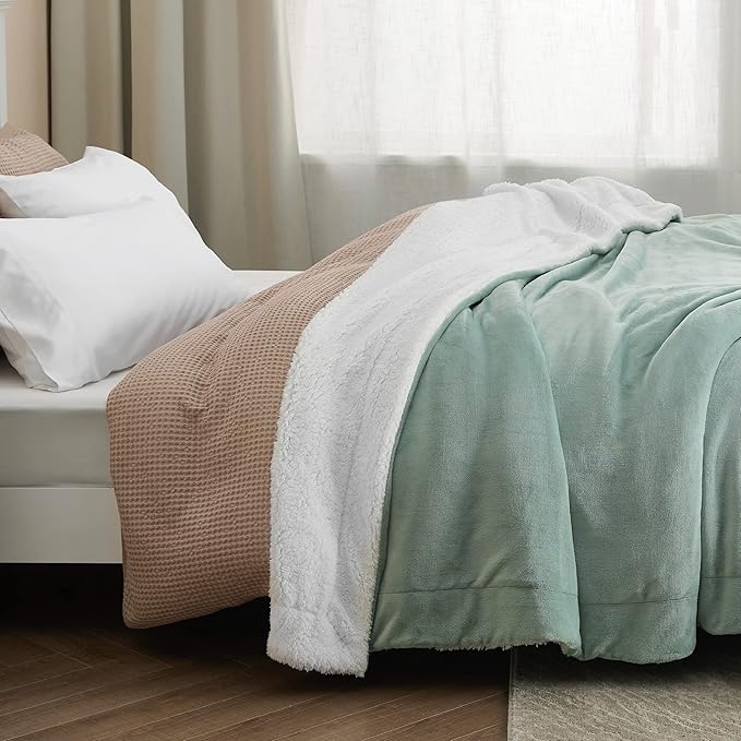Bedsure GentleSoft Sherpa Fleece Twin Size Blanket for Couch, Non-Heated, Thick and Warm Throw for Women and Men, Soft Fuzzy Plush Twin Blanket for Spring, Sage Green, 60x80 Inches