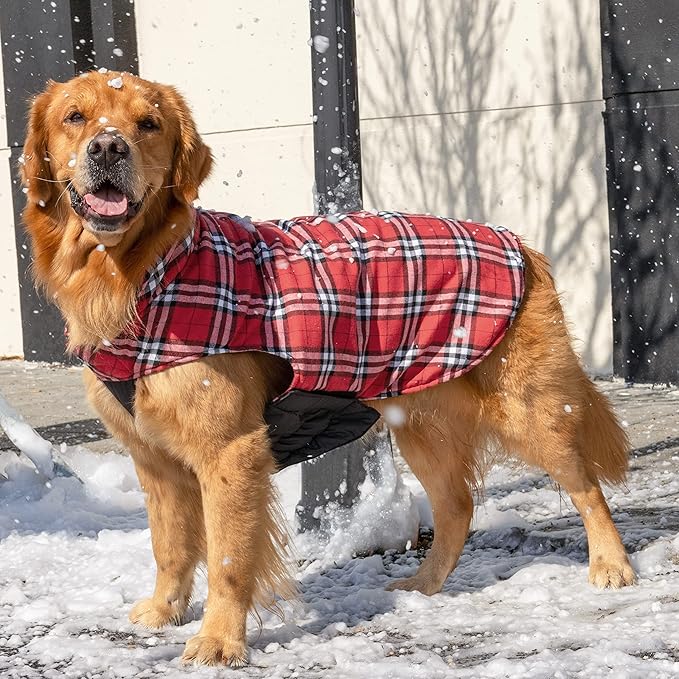 CuteBone Winter Dog Coat - Waterproof Windproof Reversible Vest, Thick Adjustable Cold Weather Jacket for Small Medium Large Dogs, Soft with Leash Hole