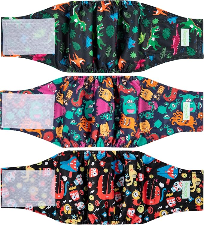 wegreeco Washable Male Dog Belly Band (Stylish Pattern)- Pack of 3 - Male Dog Belly Wrap, Dog Diapers Male (Childlike Creatures, Small)