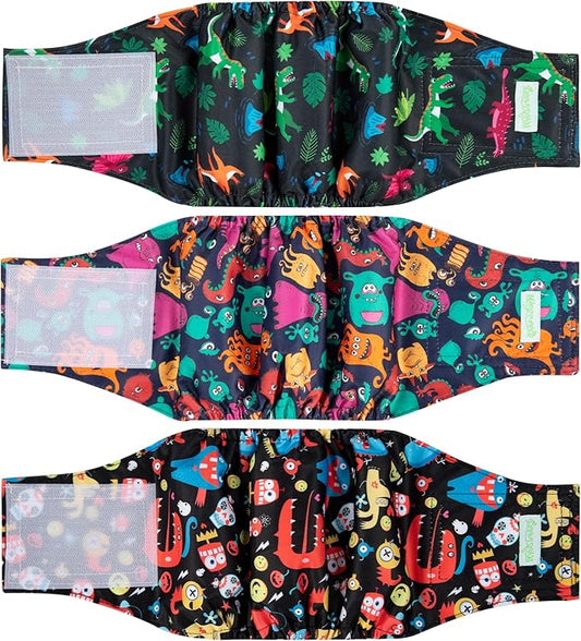 wegreeco Washable Male Dog Belly Band (Stylish Pattern)- Pack of 3 - Male Dog Belly Wrap, Dog Diapers Male (Childlike Creatures, X-Small)