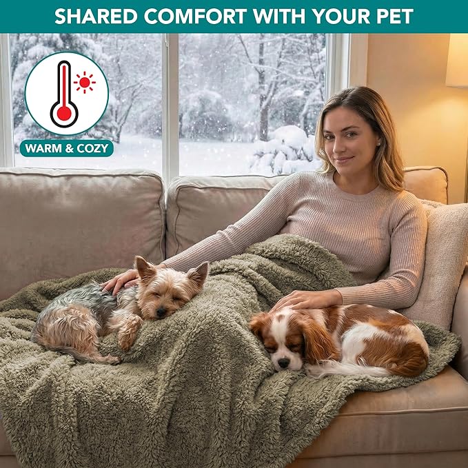 PetAmi Fluffy Waterproof Dog Blanket for Small Medium Dogs, Soft Warm Pet Sherpa Throw Pee Proof Couch Cover, Reversible Cat Puppy Bed Blanket Sofa Protector, Plush Washable Pad (Taupe Camel, 29x40)