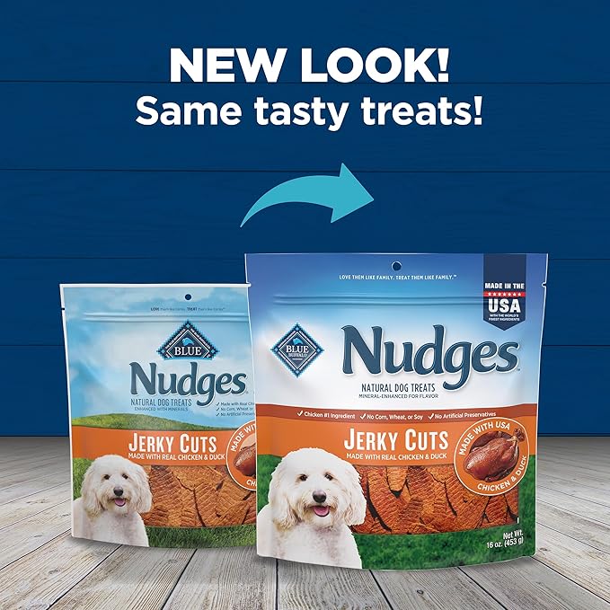 Blue Buffalo Nudges Jerky Cuts Dog Treats, Made in the USA with Natural Ingredients, Chicken & Duck, 16-oz Bag (Pack of 4)