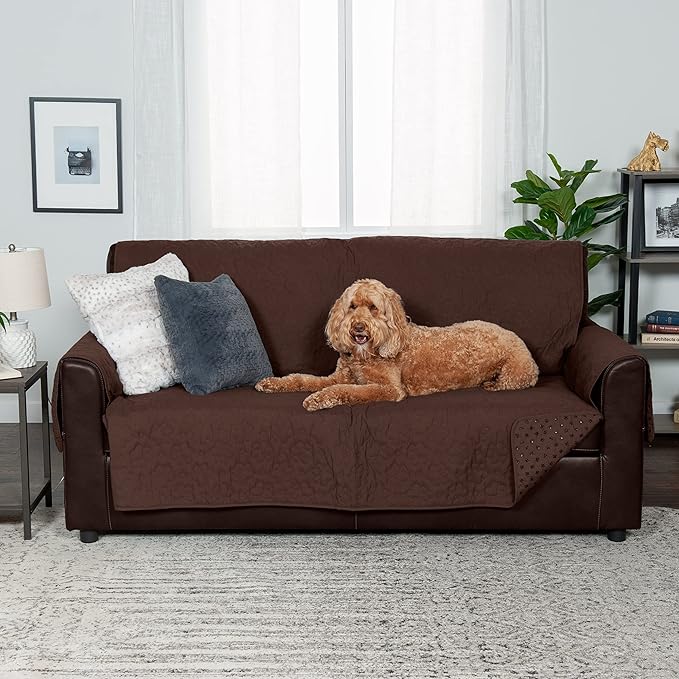 Furhaven Waterproof & Non-Slip Sofa/Couch Cover Protector for Dogs, Cats, & Children - Quilted Paw Print Living Room Furniture Cover - Espresso, Sofa
